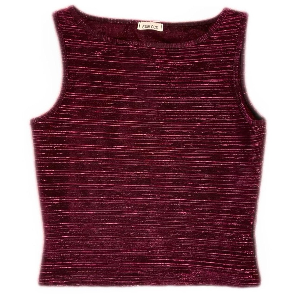 Sparkly hot pink and black vtg crop top Sz M